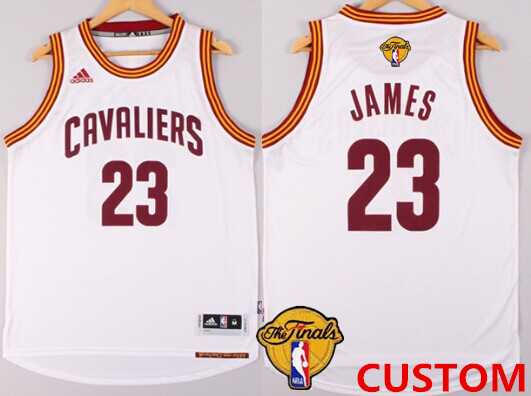Men%27s Cleveland Cavaliers Custom 2017 The NBA Finals Patch White Jersey